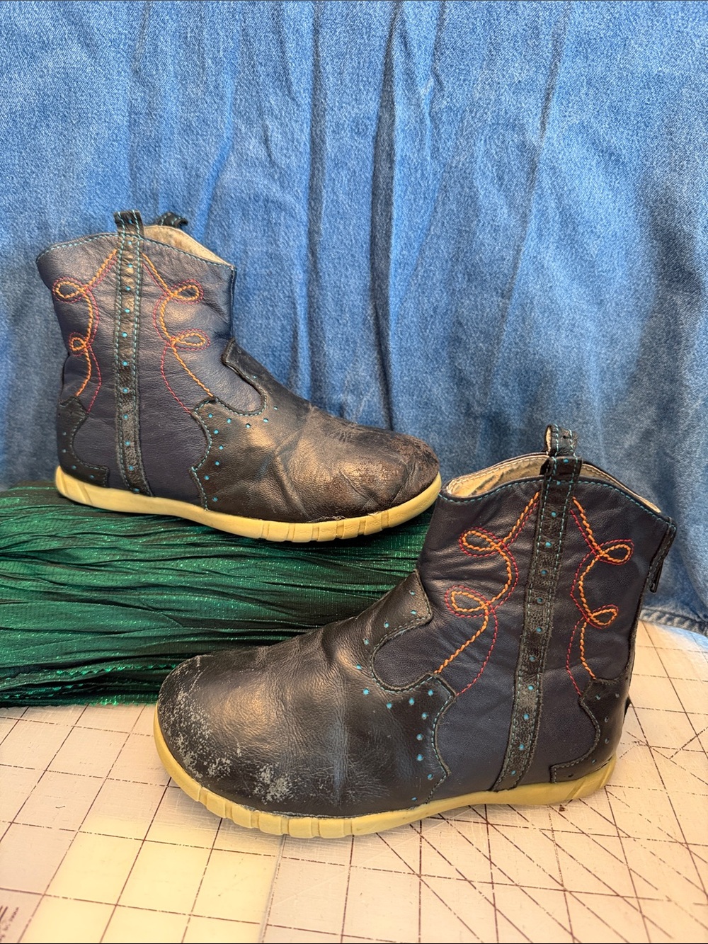 Livie & Luca size 12 Navy Leather Western Boots with Embroidered Accent